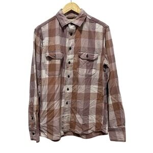 Farmstead Vintage Washed Flannel Shirt Mens M Pink Brown Plaid Button Workwear